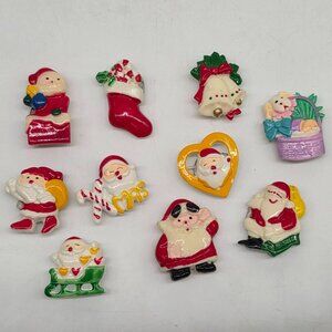 Vintage Christmas-Themed Button Cover Lot - Santa Stocking Bell & More
